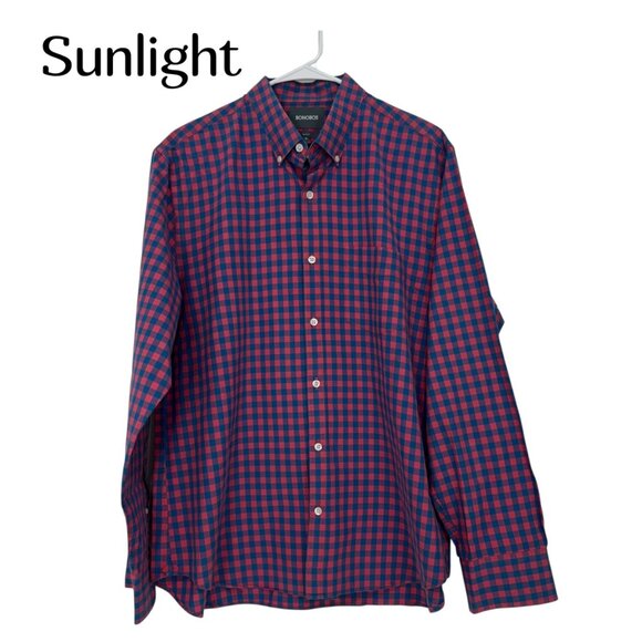 Bonobos Mens Slim Fit Navy/Pink Checkered Button Down Shirt  XL Business Casual - Picture 1 of 10
